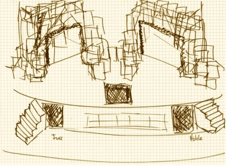 Skizze des Bühnenbildes